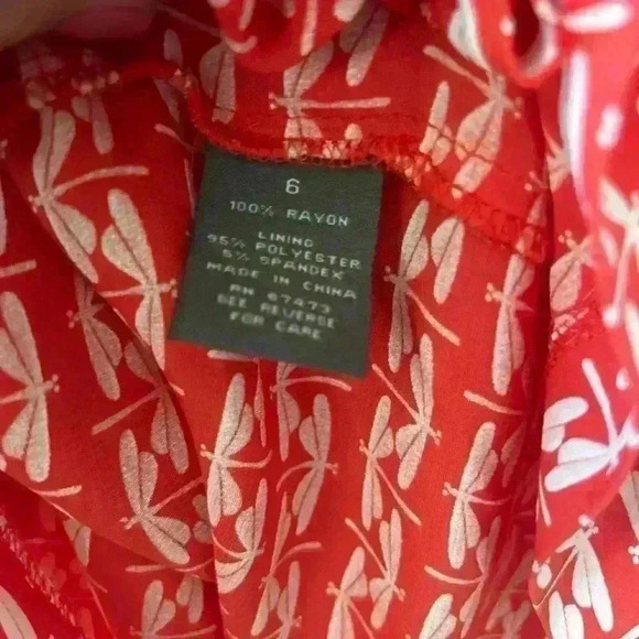 Taylor Dragonfly Print Dress Size 6 white and red color - Picture 6 of 14